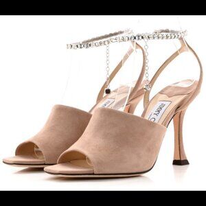 Jimmy Choo Suede Crystal Sae 90 Chain Sandals